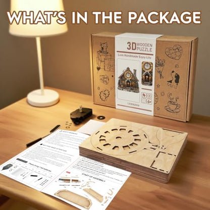 3D Wooden Puzzles for Adults-Wooden House Puzzle Clock-Adult Craft - color: Wooden House Clock