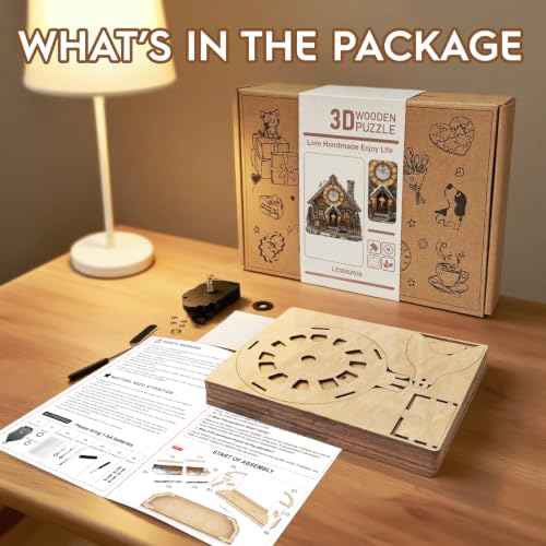 3D Wooden Puzzles for Adults-Wooden House Puzzle Clock-Adult Craft - color: Wooden House Clock