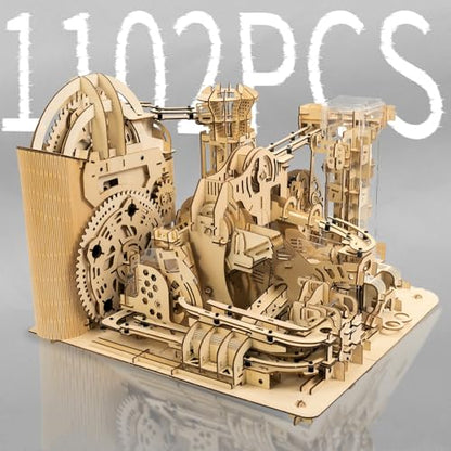 3D Wooden Puzzles for Adults Lron Ball Marble Run Model Building Kit Steampunk DIY Mechanical Wooden Assembly Puzzles, DIY Desk Decoration