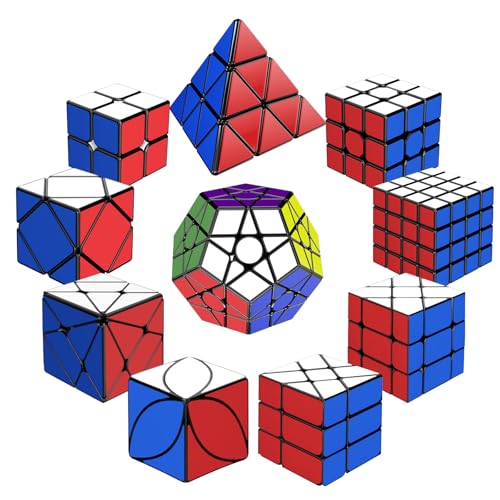 STEAM Life Speed Cube Set 10 Pack, Variety of Shapes & Difficulty Levels – Includes 2x2, 3x3, 4x4 Pyramid, Mirror, Megaminx & More – Smooth & Fast Turning Puzzle Cubes for Kids & Adults, Ages 8+ - color: 10pc
