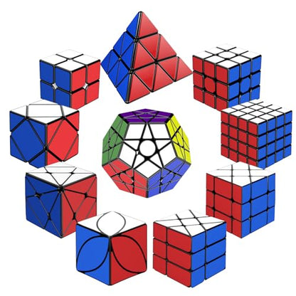 STEAM Life Speed Cube Set 10 Pack, Variety of Shapes & Difficulty Levels – Includes 2x2, 3x3, 4x4 Pyramid, Mirror, Megaminx & More – Smooth & Fast Turning Puzzle Cubes for Kids & Adults, Ages 8+ - color: 10pc