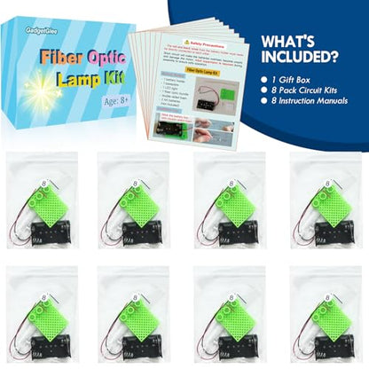 8 STEM Craft Kits for Kids, Bulk Crafts Science Experiments, Simple Circuits Fiber Optic Light Kit, Girls Engineering Building Projects Activities STEM Toys, Class Educational Learning