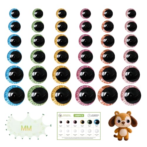 MUCUNNIA 180pcs 12-30mm 3D Moon Glitter Safety Eyes for Dolls with Washers - color: moon