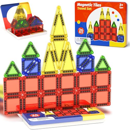 Magnetic Tiles Travel Essentials for Toddlers: 26PCS Storage Case Included - style: Magnetic Tiles Travel Construction Set - 26PCS