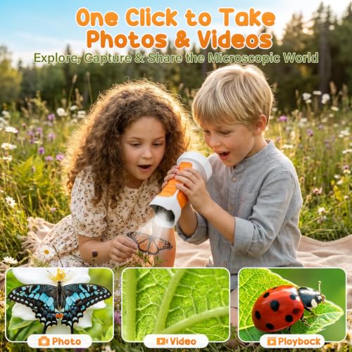4K 1000X Handheld Digital Microscope for Kids with 2.4" IPS Screen - color: Orange
