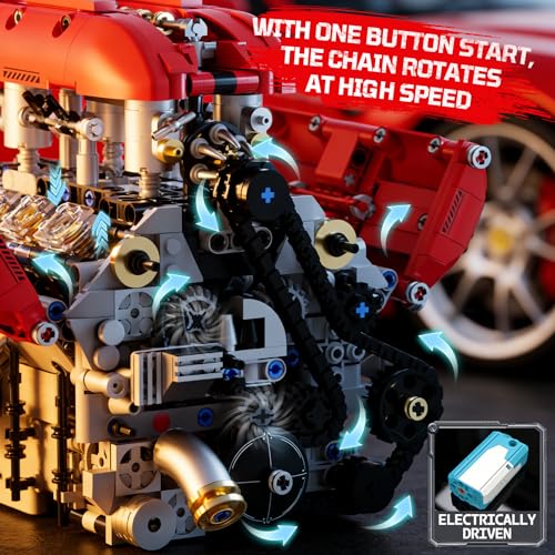 DOLIVE V8 Engine Model Kits that Runs, 1370PCS 8-Cylinder Engine Set with Battery & Motor, STEM Engineering Toys for Kids Adults, Mechanical Enthusiasts