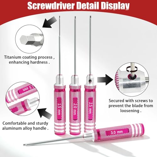 4Pcs RC Hex Drivers 1.5 2.0 2.5 3.0mm Screwdriver Hex Tool Kit - color: Pink