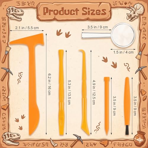 3 Sets Dino Fossils Dig Kit Archaeological Excavation Tools for Kids, Plastic Digging Hammer Chisel Brush Scraper Magnifier Science Kits for Dinosaur Eggs and Gem - size: Small