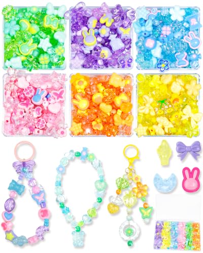 FIVEIZERO 480PCS Assorted Acrylic Beads for Jewelry & Bracelet Making - color: 6 Colors-Pink/Purple/Blue/Green/Yellow/Orange