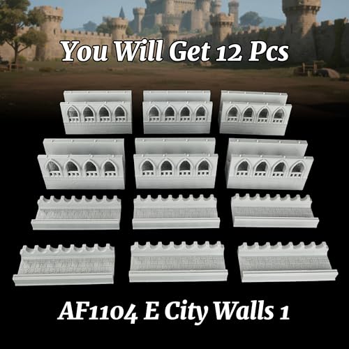 AUSPDICE DND Terrain 25mm Unpainted Medieval City Walls, 6-Piece RPG Set - color: Af1104 E City Walls 1