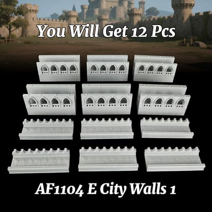 AUSPDICE DND Terrain 25mm Unpainted Medieval City Walls, 6-Piece RPG Set - color: Af1104 E City Walls 1