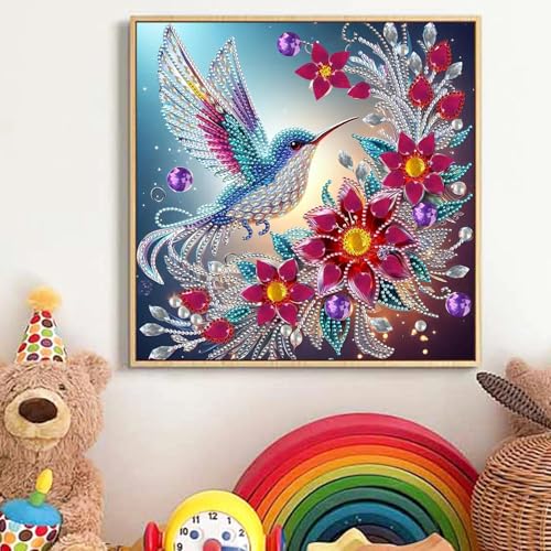 JATOK Diamond Art Kits for Adults, Hummingbird, Special-Shaped Gems - color: Beige