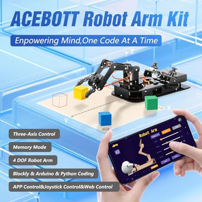ACEBOTT 4 DOF ESP32 Robotic Arm Kit for Kids 8-12, Robotics Kit App Remote Control Robot Toys Compatible with Arduino, STEM Educational DIY Robot Arm Kit Gift for Teenagers & Adults