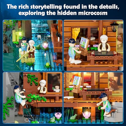 Lumibricks Waterfall-Cabin Lighting Building Set, 2539 Pcs Landscape Set