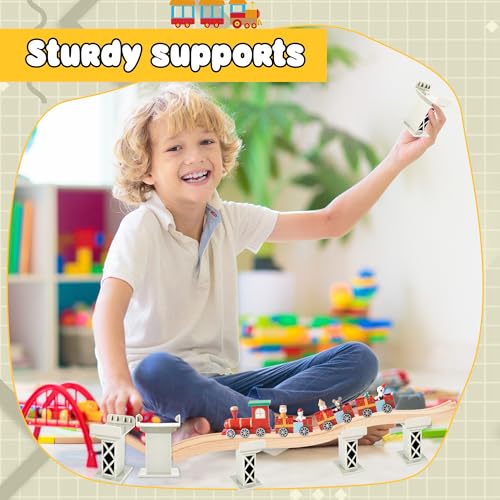 12 Pcs Train Bridge Pier Level Wooden Train Bridges Support Train Bridge Track Riser Accessories Compatible with All Major Train Set, Grey