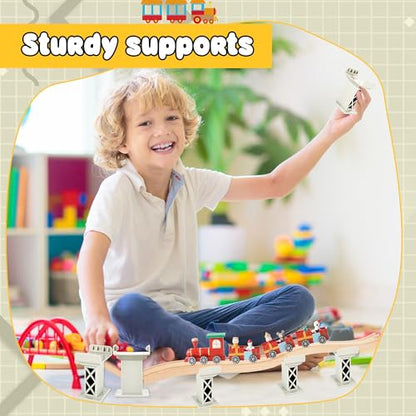 12 Pcs Train Bridge Pier Level Wooden Train Bridges Support Train Bridge Track Riser Accessories Compatible with All Major Train Set, Grey