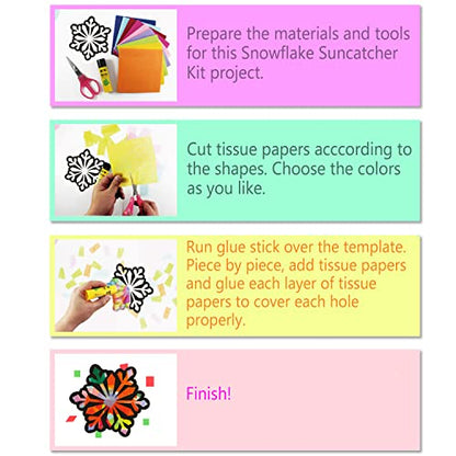 VHALE Suncatchers Craft 3 Sets (9 Cutouts) w Tissue Papers Stained Glass Effect Paper Sun Catcher Kit, Window Art, Classroom Crafts, Creative Art Projects, Kids Party Favors (Snowflake) - style: Snowflake