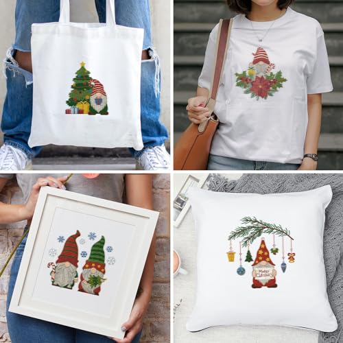 BEUNITONE 4PCS Christmas Gnomes Embroidery Kit Xmas Tree Stamped Cross Stitch Kit Snowflake Mistletoe Needlepoint Kit for Adult Beginner with Instructions - color: 06-Christmas Gnome