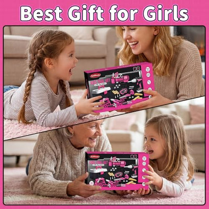 KidBloom Kids Tool Set, 50 Pcs Toddler Tool Set with Kids Tool Belt - color: Pink
