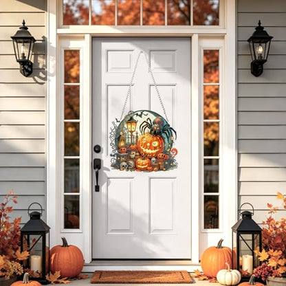 NAIMOER Halloween Diamond Art Hanging Kits for Adults, Spider 5D Special Shaped Rhinestone, DIY Acrylic Diamond Art Painting Window Pendants Home Garden Wall Hanging Ornament Kits, Double Sided - color: Halloween Pumpkin Spider