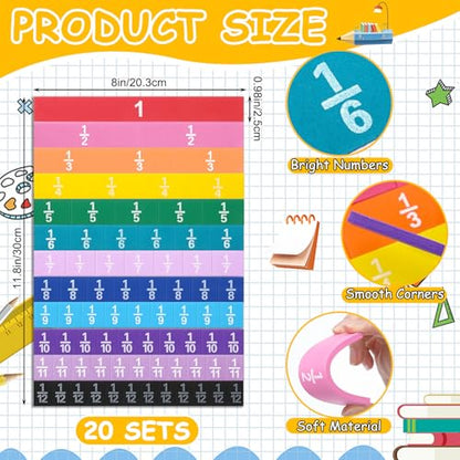 Sayglossy 20 Set Fraction Strip Manipulatives Math Fraction Tiles