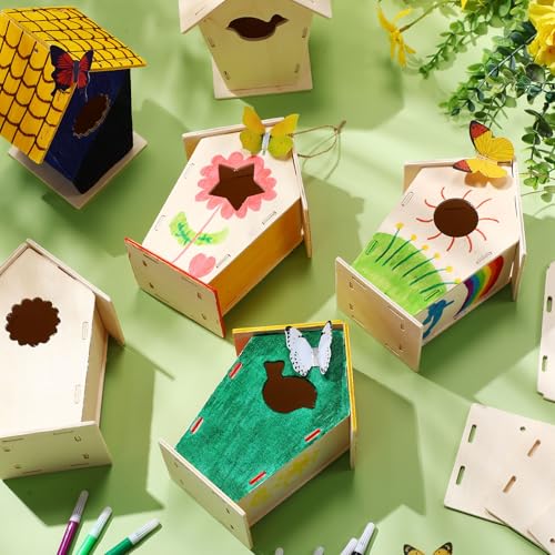 Outus 12 Pcs 5 × 7 Inch DIY Wooden Birdhouse Kit for Kids, Vintage - style: Vintage