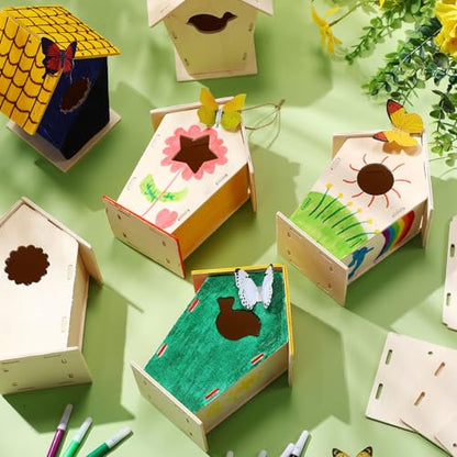 Outus 12 Pcs 5 × 7 Inch DIY Wooden Birdhouse Kit for Kids, Vintage - style: Vintage