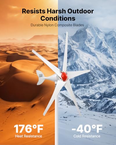 VEVOR 800W 12V Wind Turbine Generator, 5-Blade Wind Turbine Kit with MPPT Controller, High-Efficiency 3-Phase AC Permanent Wind Power Generator for RVs, Boats, Home, Farm (Tower Pole Not Included)
