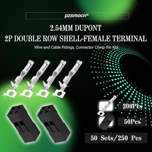 50 Sets / 250 Pieces for Dupont 2.54mm 2Pin Black Female Connector - size: 2-Pin Female, style: Black-Double Row