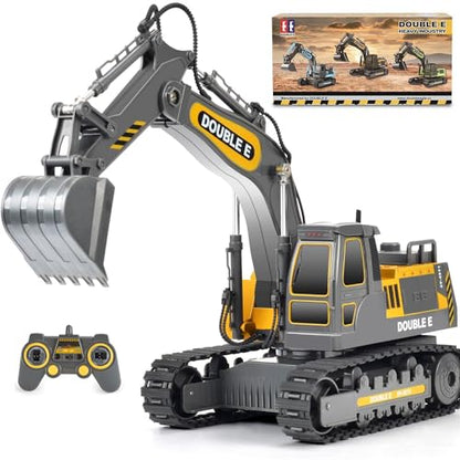 DOUBLE E Remote Control Excavator Toy Construction Toys Tractor Rechargeable Battery RC Vehicles Electric Truck Sandbox Digger Toys for Boys Girls Kids, Gray - color: Gray