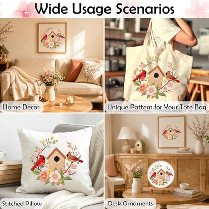 Louise Maelys Cardinal Birdhouse Flowers Embroidery Kit for Beginners - color: Cardinal Bird and Birdhouse