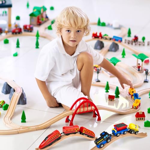 6 Pieces Ascending Wood Train Tracks Wood Train Tracks Expansion Compatible with Most Train Tracks Wood Train Track Connectors for Girls Boys Birthdays (6 PCS, Ascending) - color: 6pack