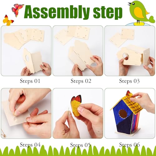 Outus 12 Pcs 5 × 7 Inch DIY Wooden Birdhouse Kit for Kids, Vintage - style: Vintage