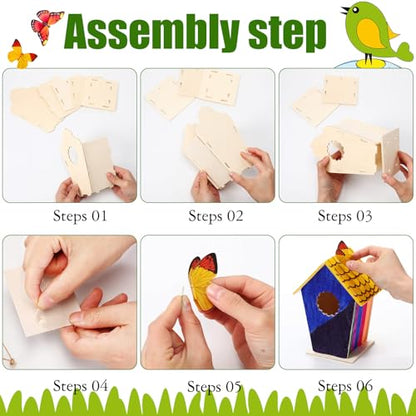 Outus 12 Pcs 5 × 7 Inch DIY Wooden Birdhouse Kit for Kids, Vintage - style: Vintage