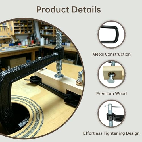 Acoustic Guitar Bridge Clamp, C-Shape Sturdy Iron Repair Tool with Wooden Fixture, Universal Folk Guitar Bridge Home/Professional Luthier Tool for Guitar Bridge Installation & Maintenance