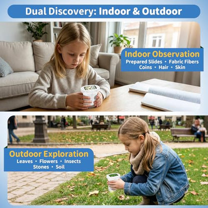 Kids Handheld Digital Microscope 1000X: Science Gift Kit STEM Toy Ages 5-13 - color: White