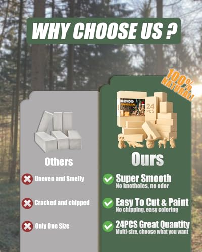 Basswood Carving Blocks 24 PCS: Whittling Wood Blanks in 3 Different Sizes - color: 24 PCS