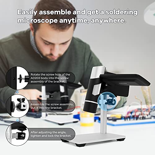 Andonstar AD203 Digital Microscope (Black+Bracket) - color: Black+Bracket