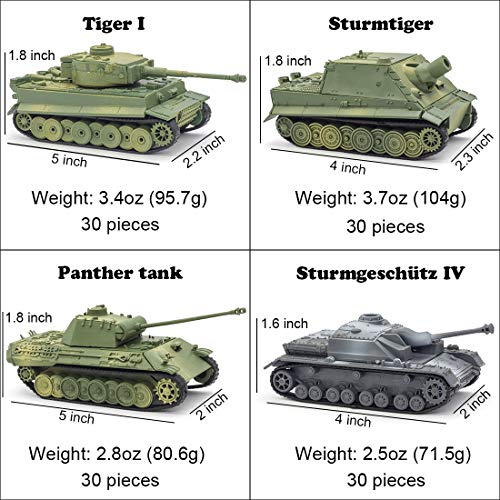 Kvvdi 4 Sets Upgrade 3D Puzzles Plastic Model Toy Tank Kit for Adults, Military Tiger Tank, Premium Scale Model Tanks Kits Collection