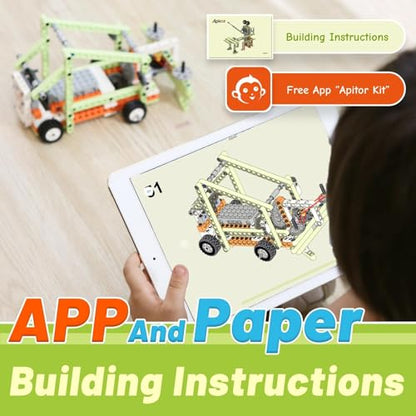 Apitor Robot E STEM Kits for 8-12 Year Old Boy Girl, 14 in 1 Electric Building Toys with Learning Materials, DIY Educational Construction Science Kit for Kids 8-10 10-12 Christmas Birthday Gift - style: Robot E