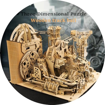 3D Wooden Puzzles for Adults Lron Ball Marble Run Model Building Kit Steampunk DIY Mechanical Wooden Assembly Puzzles, DIY Desk Decoration