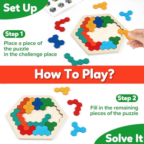 Wooden Puzzles Blocks Brain Teasers Logic Games for Classroom & Party Times,Jigsaw Puzzle Intelligence STEM Montessori Educatioanl IQ Toys Games for Kids Boys Girls Ages 3+ (2 Pack) - style: Puzzle set-2pcs