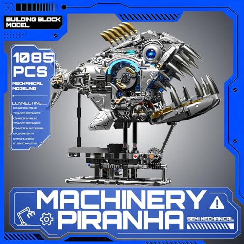 Mechanical Piranha Building Block Kit Hand-Crank Gear Multi-Joint Motion Toy for Boys, Girls, and Hobbyists, Ideal for STEM Classrooms or Gift Giving - color: Mechanical Piranha