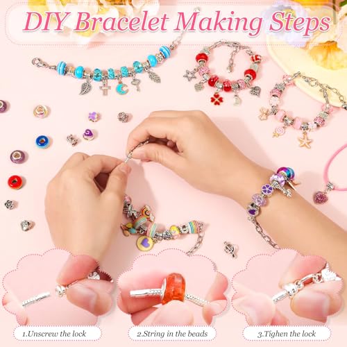 Billbotk 150Pcs Charm Bracelet Making Kit with Jewelry Box Beads for Jewelry Making Kit with DIY Crafts Gift for Bracelet Women Birthday Valentine Gifts Christmas
