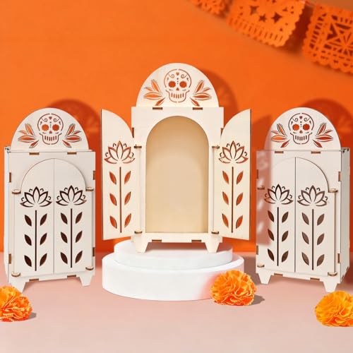 3pcs Dia De Los Muertos Altar Ofrenda Kit, Wooden Day of The Dead Altar - size: Set of 3 Sugar Skull Altar