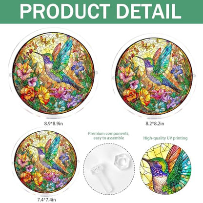 Acrylic Jigsaw Puzzle Suncatcher - Hummingbird Garden - color: Hummingbird Garden, size: L-8.9in*8.9in