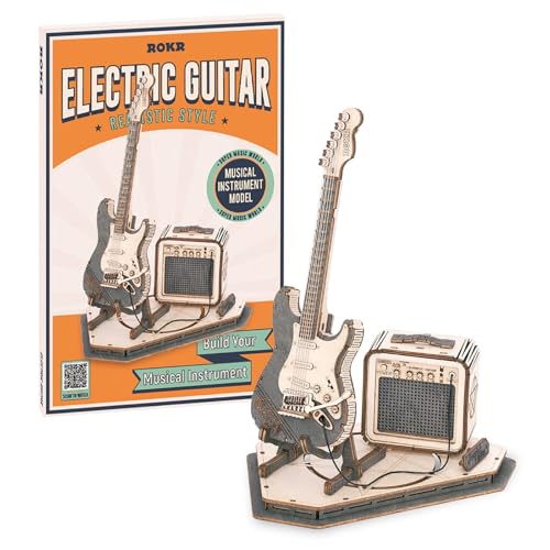 ROKR 3D Puzzles for Adults Wooden Craft Kits Musical Instrument Model Kit Collectibles Home Desk Room Decor (Electric Guitar)