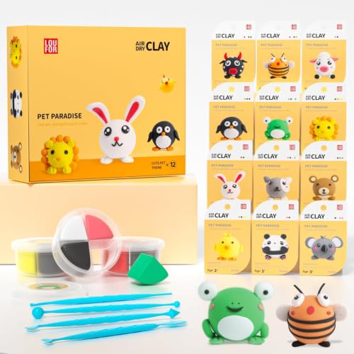 LOUFOR Air Dry Clay Kits for Kids, 12 Boxes - color: #01-Pet Paradise