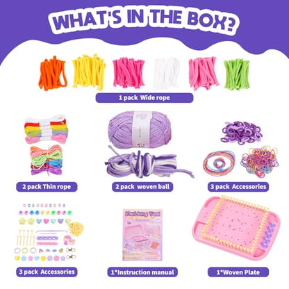 Souroyea Weaving Loom Kit Toys, 6-in-1 Friendship Bracelet Craft Making Kits for Kids, Gifts for Girls Ages 5 6 7 8-12, Easy Potholder Loom Knitting Activity for Beginners - color: Purple