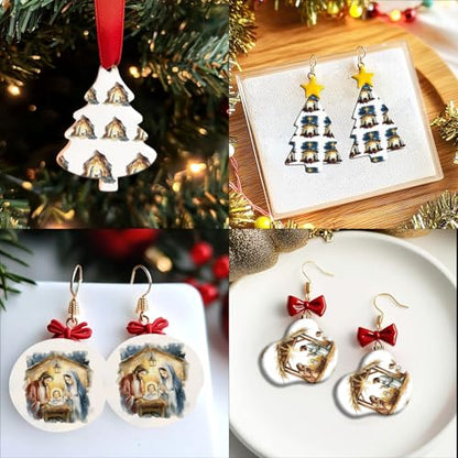 OLYCRAFT 24Pcs Christmas Clay Transfer Paper 4 Styles Transfers Paper for Polymer Polymer Transfer Sheets Clay Transfers Stickers Small Ceramic Decals for Earrings Jewelry Making - style: Christmas